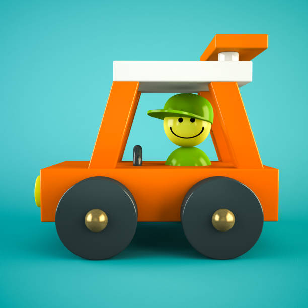 Orange toy car isolated on blue background