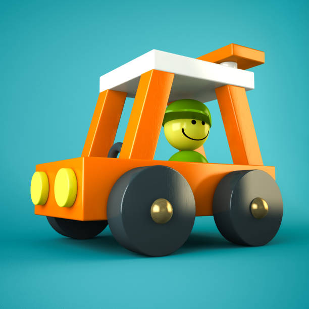 istock Orange toy car isolated on blue background 879298426