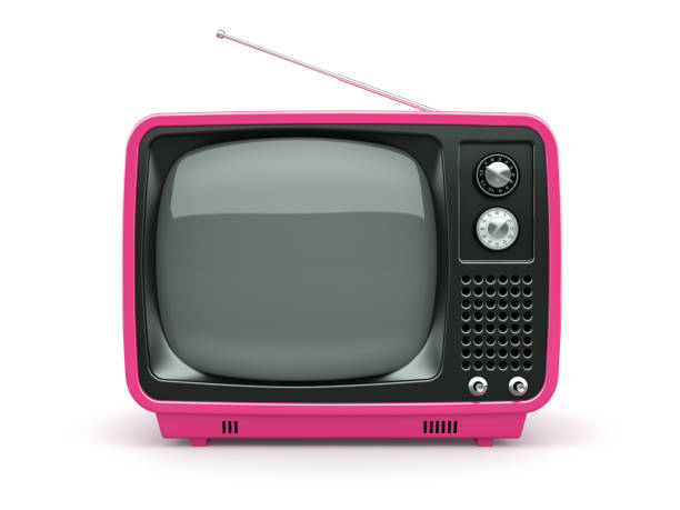 istock Pink retro TV on white background 879298854