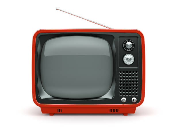 istock Red retro TV isolated on white background 879298866