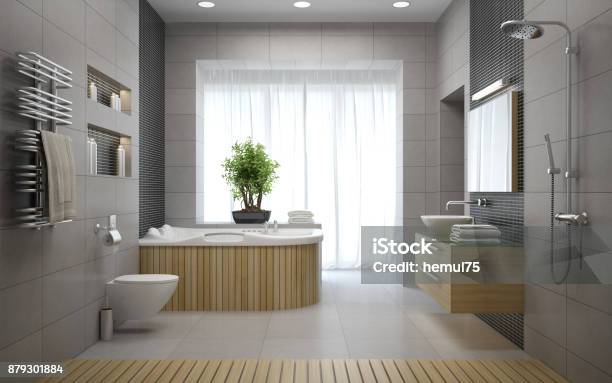 Interior Of The Modern Design Bathroom 3d Rendering Stock Photo - Download Image Now