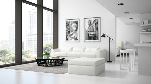 istock Interior of the modern design  loft  white color 3D rendering 879302120