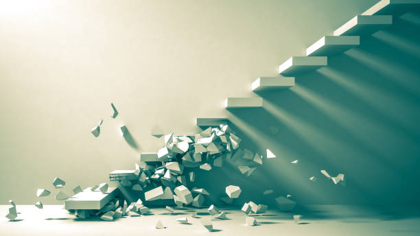 istock Ruined staircase as background 3d illustration 879305472