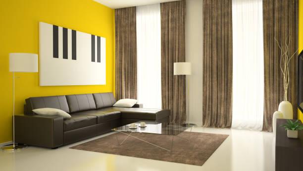 istock Part of interior with yellow walls 879307922