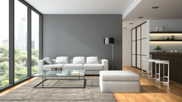 istock Interior of the modern design  loft  with black lampl 3D rendering 879307928