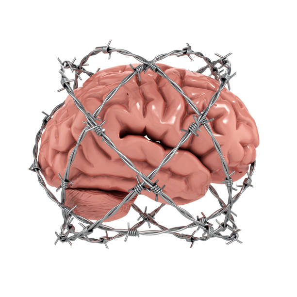 istock censorship, freedom of speech 3d concept - brain under barbwire 879307942