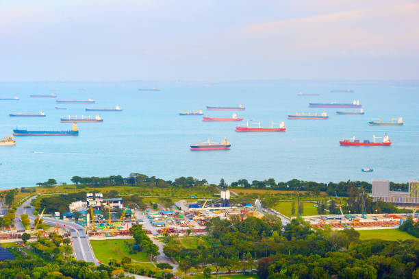 istock Industrial cargo ships. Singapore harbor 879318414