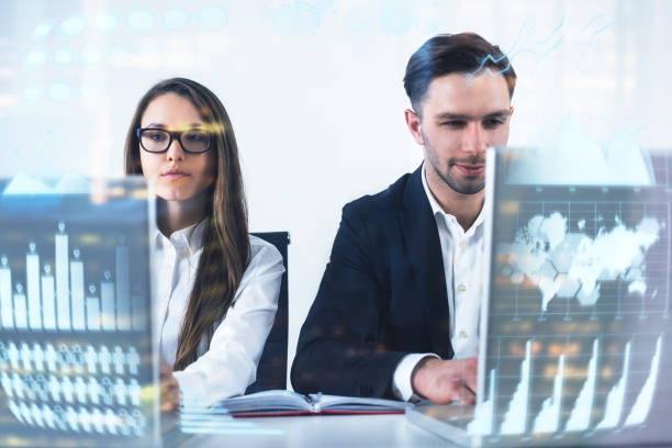 istock Business partners in office, infographics 879318508