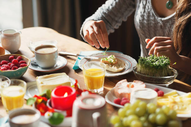Happy couple enjoying breakfast