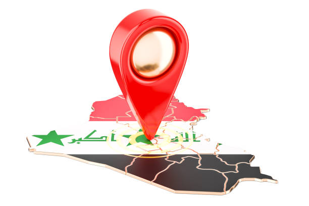 Map pointer on the map of Iraq, 3D rendering isolated on white background