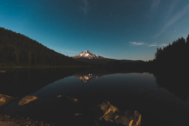 Mount Hood Reflecting on Trillium Lake stock photo