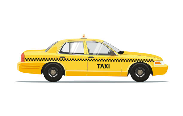 taxi-gelbe auto kabine isoliert auf weißem hintergrund. vektor-illustration. - taxi stock-grafiken, -clipart, -cartoons und -symbole