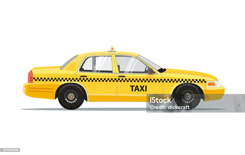 Taxi amarillo coche cabina aislada sobre fondo blanco. Ilustración de vector. - arte vectorial de Taxi libre de derechos