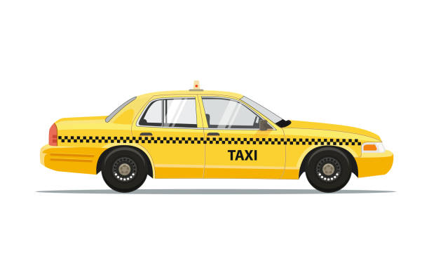 白い背景に黄色車キャブ分離タクシーします。ベクトルの図。 - タクシー点のイラスト素材／クリップアート素材／マンガ素材／アイコン素材