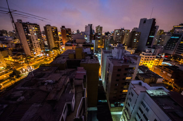 istock Panoramic night view of main square of Lima, Peru. 879351488