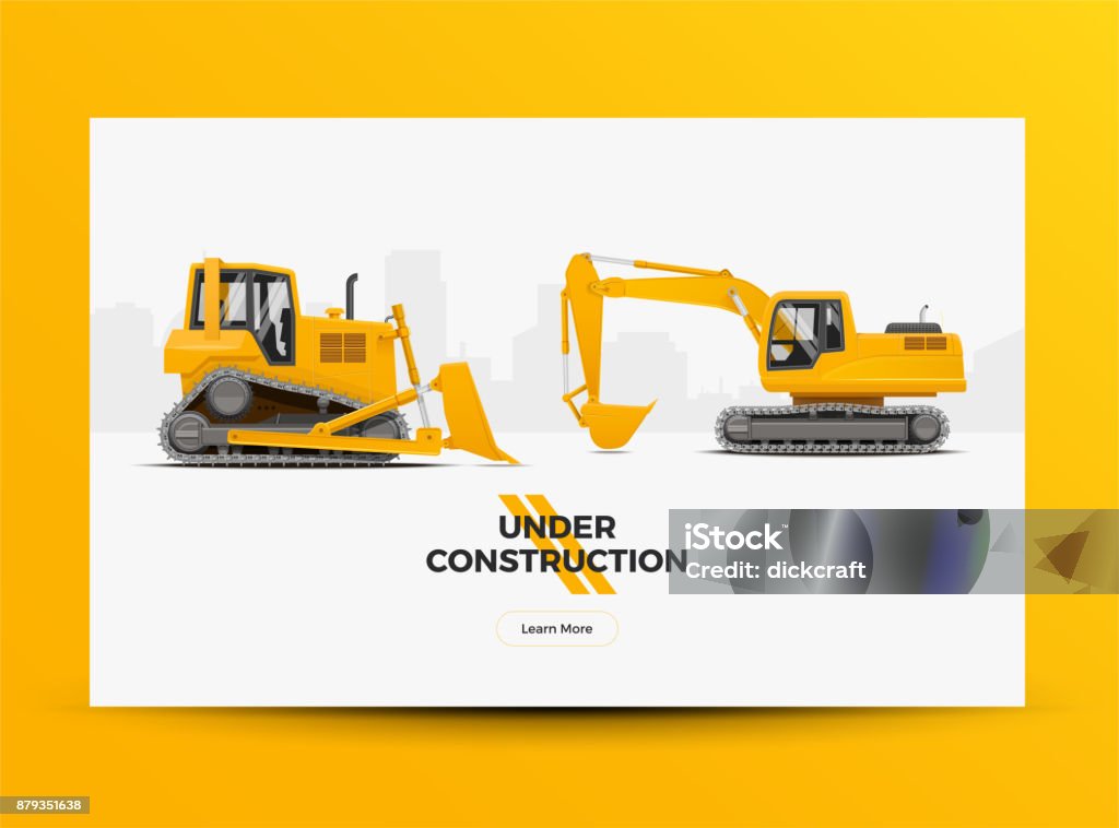 Under Construction Website Web Banner. Modern Styled Vector Illustration. Under Construction Website Web Banner Template. Modern Styled Vector Illustration. Backhoe stock vector