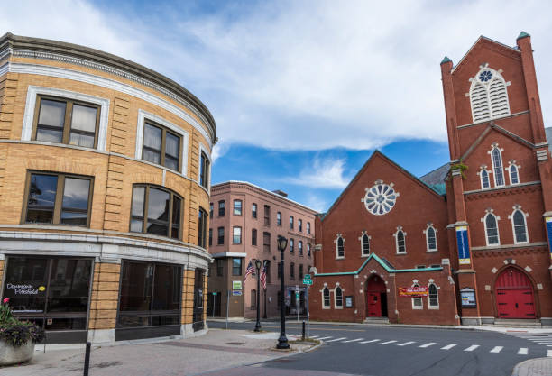 historic building  and methodist church in Pittsfield Pittsfield: view to historic building  and methodist church in Pittsfield. methodist stock pictures, royalty-free photos & images