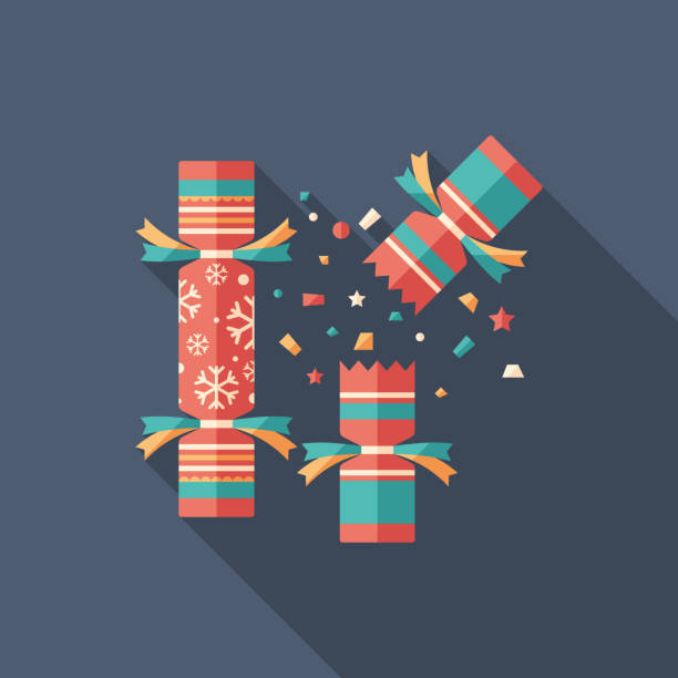 ilustrações de stock, clip art, desenhos animados e ícones de christmas cracker flat square icon with long shadows. - cracker