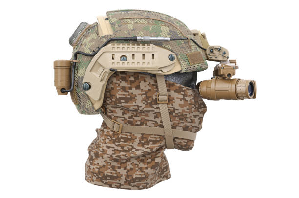 istock Helmet military googles with bandage, side view 879388554