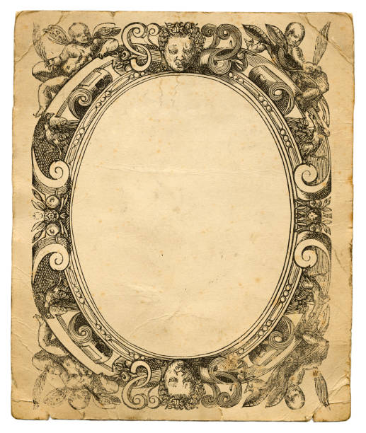 istock Baroque style Angel and Demon Ornate old frame old paper 879402340