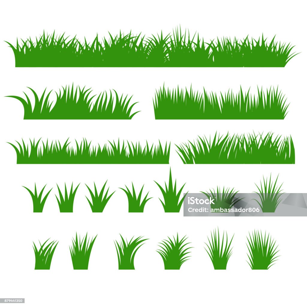 Grass Borders Set, Green Tufts vector Grass Borders Set, Green Tufts plants Horizontal row, Bush of various shapes. Natural, organic, bio, eco design elemehns. Vector Illustration Grass stock vector