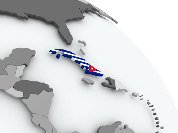 istock Map of Cuba with flag on globe 879444942
