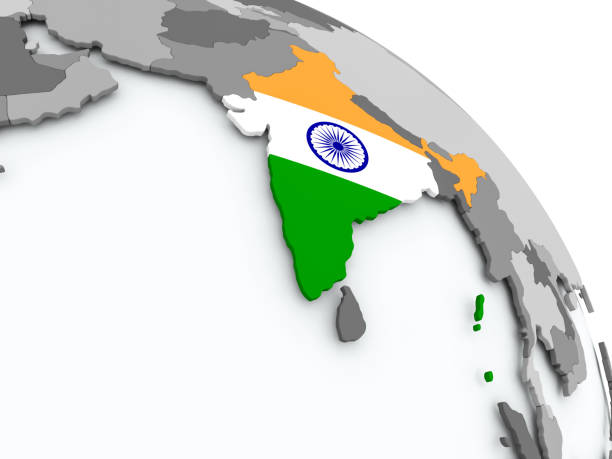 istock Map of India with flag on globe 879444996