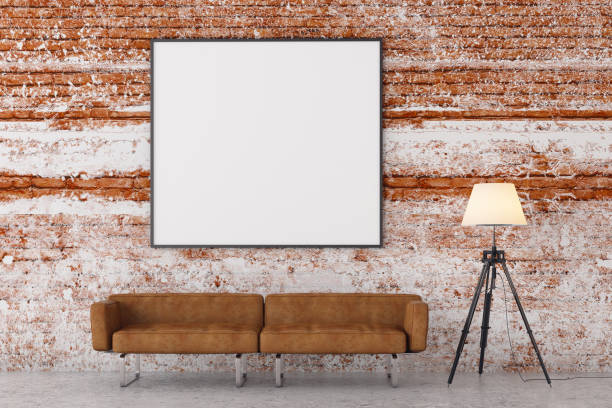 istock Modern brick living room with empty poster 879454892