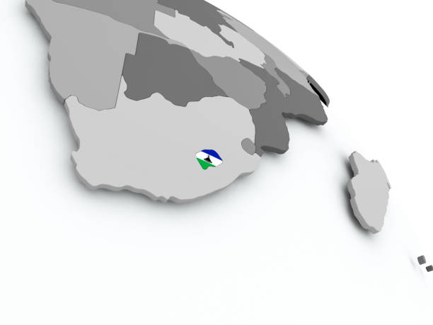 Lesotho on globe with flag. 3D illustration. 3D model of planet created and rendered in Cheetah3D software, 29 Sep 2017.