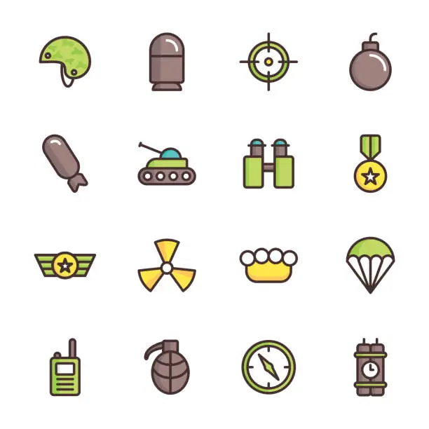 Vector illustration of Military and war icons