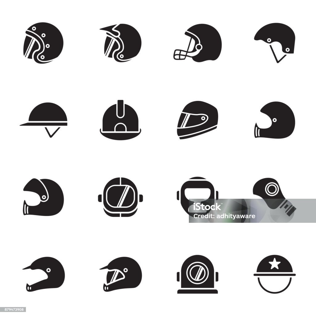 Helmets and masks icons Helmets and masks icons collection on white backgorund Crash Helmet stock vector