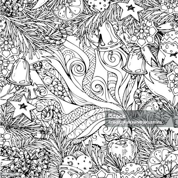 New Year And Christmas Frame For Coloring Book For Adult And Children Pattern For Coloring Book Hand Drawn Decorative Element Stock Illustration - Download Image Now