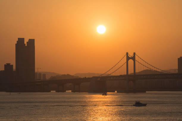 istock Gwangan Bridge in Busan, South Korea, at sunset 879500100
