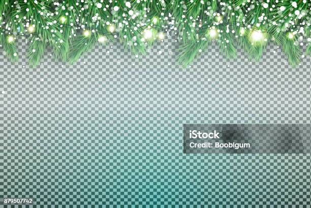 Fir Branch With Neon Lights And Snowflakes On Transparent Background Stock Illustration - Download Image Now