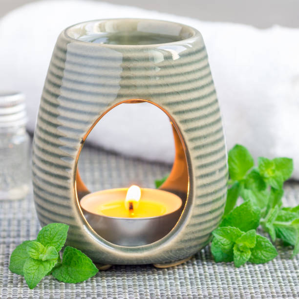 istock Peppermint essential oil in aroma lamp, square format 879515488