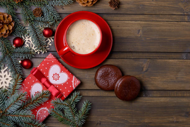 istock Coffee and cookie with Christmas decoration 879527296