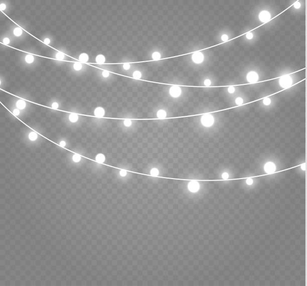 ilustrações de stock, clip art, desenhos animados e ícones de christmas lights isolated on transparent background. xmas glowing garland.vector illustration - twinkle lights