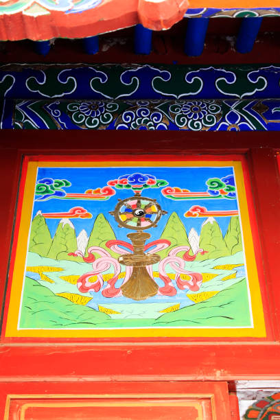 istock Coloured drawing or pattern in the temple, closeup of photo 879537962