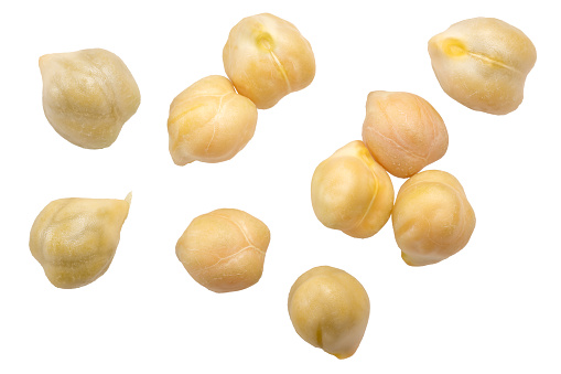 Kabuli Chickpeas (Cicer arietinum seeds), top view. Clipping paths