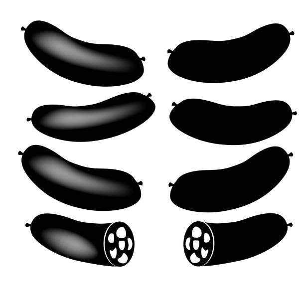 ilustrações de stock, clip art, desenhos animados e ícones de sausage. black icon isolated on white background. meat products, sausage. - white meat flash