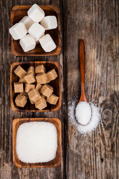 istock Three bowls with sugar and a wooden spoon 879562446