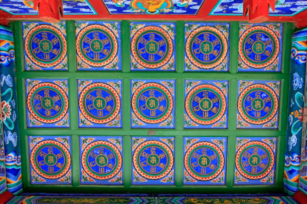 istock ceiling decorative pattern in a temple, closeup of photo 879565336
