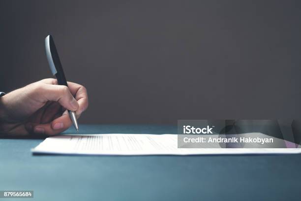 Hand Signing Contract Stock Photo - Download Image Now - Contract, Résumé, Signing