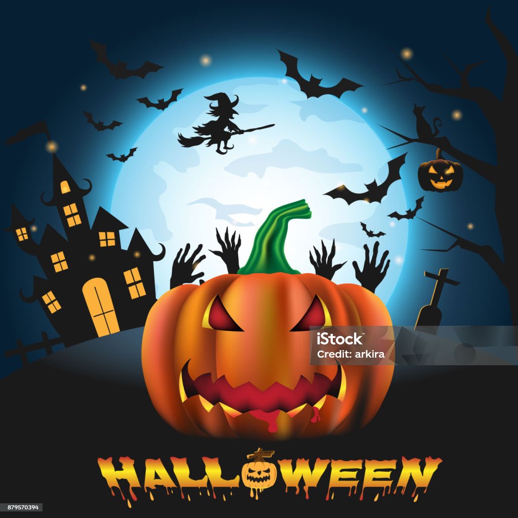 Happy Halloween Background Với Bí Ngô Và Zombie Trên Phông Nền ...