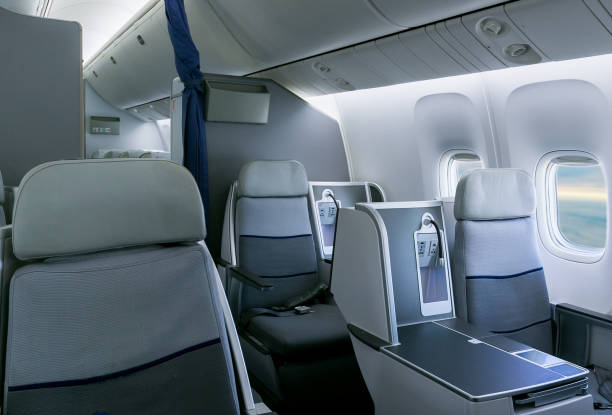 istock Empty business class seats in an airplane 879573642