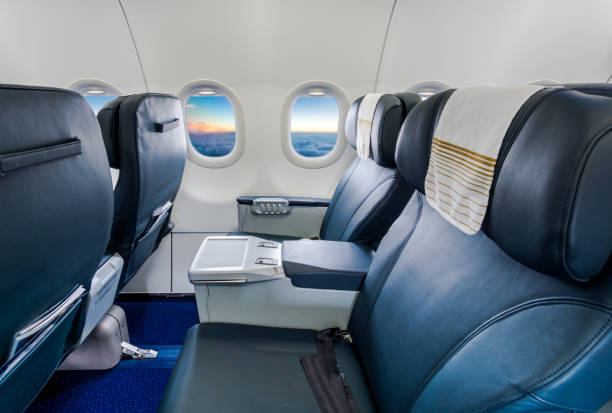 istock Empty business class seats in an airplane 879573804