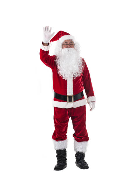 istock Happy traditional Santa Claus hand up isolated on white background. 879574162