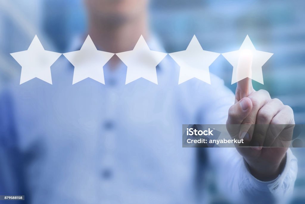 rating online concept, 5 stars review, positive feedback good rating online concept, 5 stars review, positive feedback of satisfied customer Rating Stock Photo