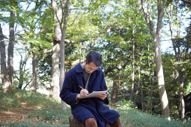 istock young man sketching in the woods lit with sunshine 879588228