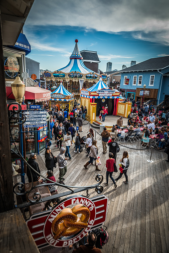 San Francisco, USA - November 21, 2015 : Pier 39 of San Francisco. Pier 39 is a shopping center and famous tourist attraction built on a pier in San Francisco